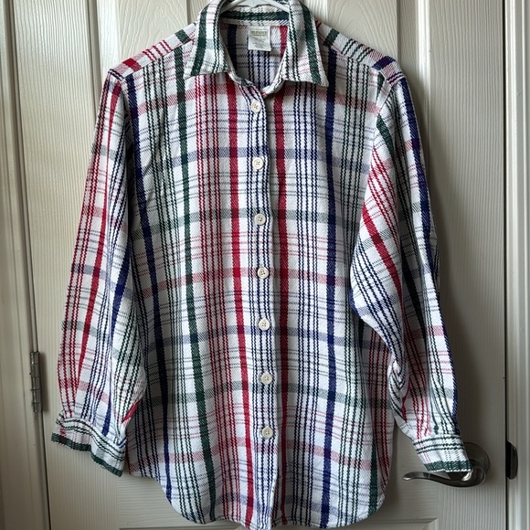 Vintage Old Navy Clothing Co. Plaid Knit Button-Up Flannel Red, Green,Blue,white - Picture 2 of 11